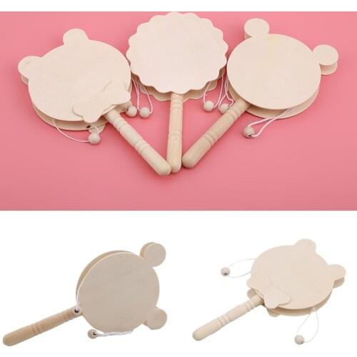 Baby Kids Cartoon Wooden Toy Chinese Traditional Rattle Drum Spin fun toys Hand Bell Music Toys Baby Stroller Comfort Toy Gift