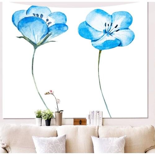 Two Blue Calla Lily Flower White Tapestry for Livingroom Photography Wall Decor