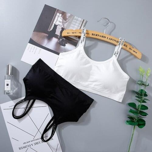 Double shoulder strap beauty back wrapped chest tube top letter light camisole sports bra teenage girls clothing12 14 16 18years