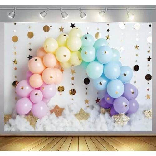 Cloud Stars Balloons Decoration 1st Birthday Scenic Backgrounds For Photography Newborn Baby Shower Kids Portrait Backdrops