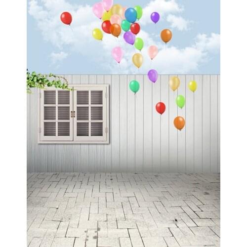 Brick Floor Wooden House Balloon Photography Backdrops Photo Props Studio Background 5x7ft