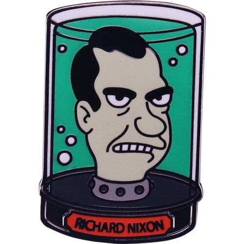 HOSENG Black Green Comic Cartoon Nixon Brooch Funny Alloy Lapel Shirt Enamel Jewelry Pin HS_586
