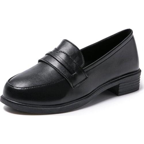 Solid Leather Oxford Shoes for Women 2021 New Shoes Woman Slip on Platform Shoes Women Round Toe Shallow Casual Shoes Plus Size