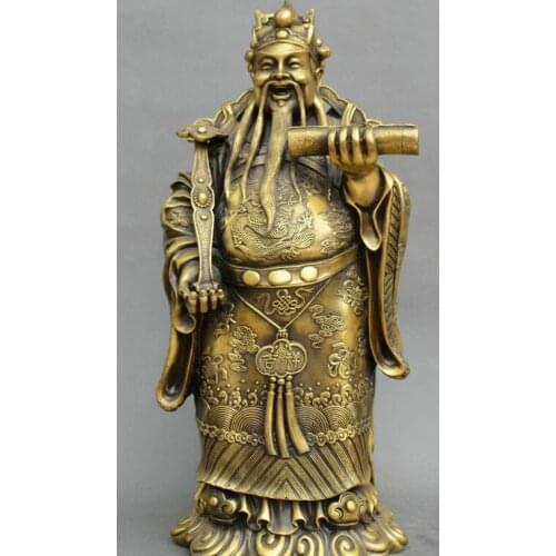 Chinese fengshui old bronze ruyi god of fortune god of wealth dragon statue