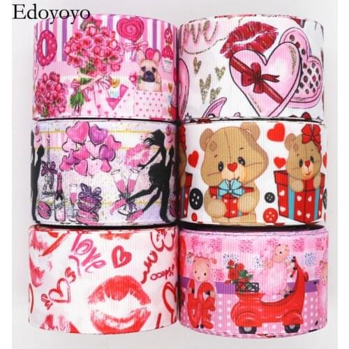 10 Yards 1.5'' 38MM Valentines Day Printed Grosgrain Ribbons For Hair Bows DIY Handmade Materials Y19122401