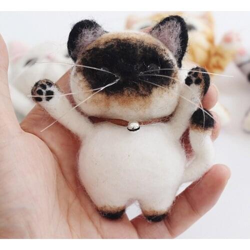 Brooch Cat Needle Felting Kit for Beginner Handmade Wool for Felting Needlework Felt Craft Kits DIY Set English Manual (Cat D)