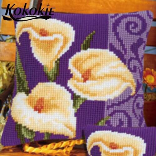Flowers cross stitch pillowcase craft kits for adults handicraft embroidery yarn knitting embroider needlework kits 3d mat sets