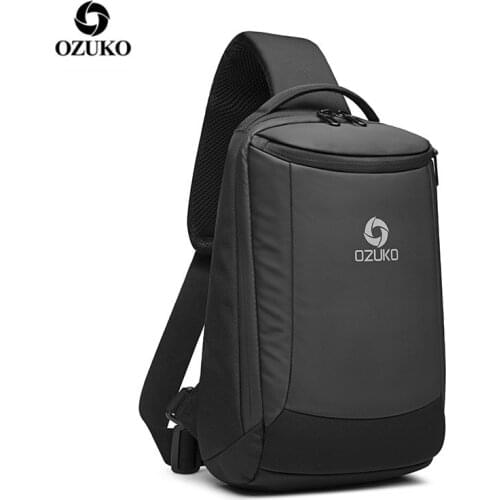 OZUKO Chest Bags for Men Waterproof Crossbody Single Shoulder Bag Multifunction USB Charging Male Casual Chest Pack Fashion 2021