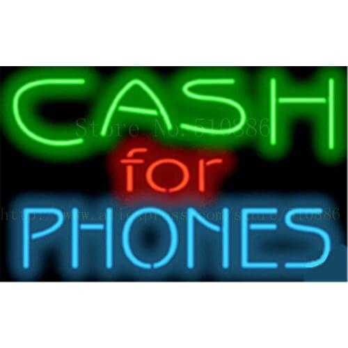 Cash for Phone NEON SIGN REAL GLASS BEER BAR PUB LIGHT SIGNS display Accessory Pawn shop Jewelry Games Advertising Light 17*14"