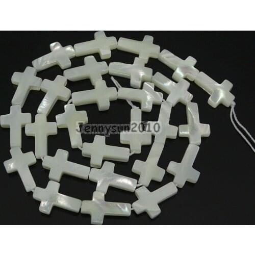 Natural White Mother Of Pearl MOP Stones 13x18mm Cross Loose Beads 15'' Strand for Jewelry Making Crafts 5 Strands/Pack