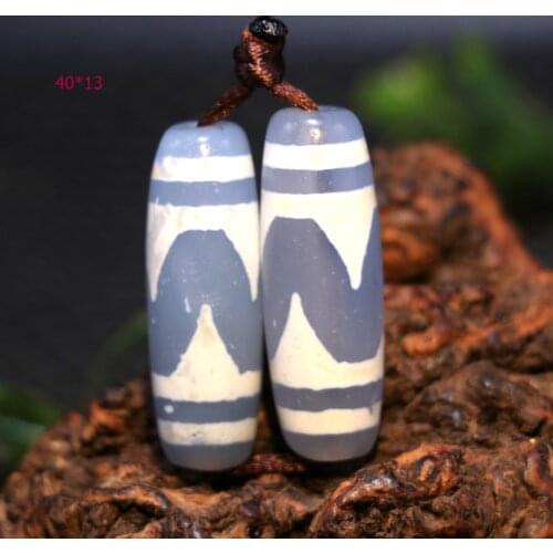 No.210402A1 A Pair of Magic Power Tibetan Old Agate Blue Color Tiger Tooth dZi Bead Timestown Saurce Top Quality Promise