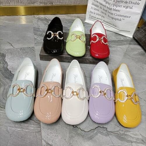 2021 New Fashion Two-Wear Shallow Mouth Candy Color Leather Womens Shoes With Metal Buckle Large Size Le Fu Womens Shoes