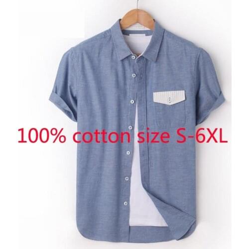 New Arrival Fashion Spring Summer 100% Cotton Men Short Sleeve Blue Large Casual Shirts Single Breasted Plus Size S-4XL 5XL 6XL