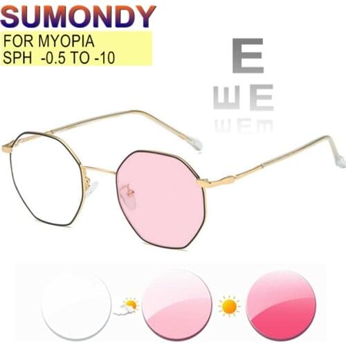 SUMONDY Myoia Glasses Prescription -0.5 TO -10 Women Men Short Sighted Spectacles For Cylinder Anti Blue Ray Photochromic UF142
