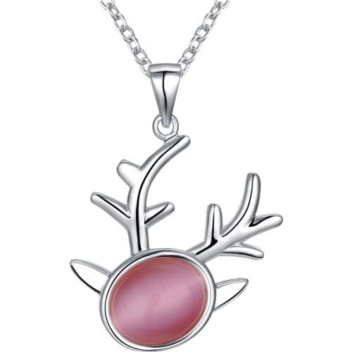 Wholesale Charm Silver Color Pendants For Women Jewelry Necklace Lady Fashion Jewelry Pendant Antler Inlaid Red Stone AN334