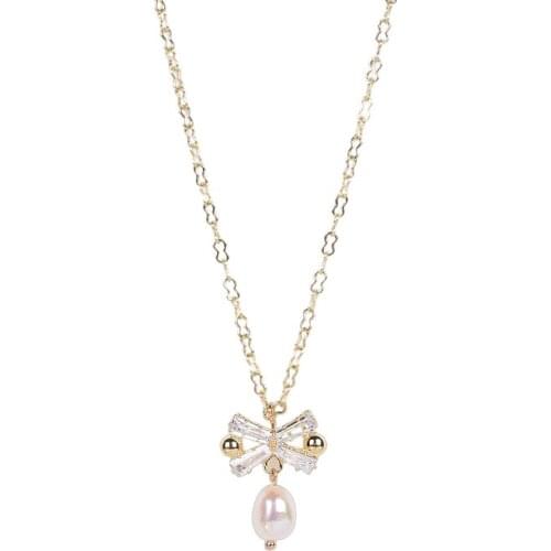 HOWAWAY springtime new style Necklace Female Bow Freshwater Pearls Pendant Necklaces for Women 2021 Fashion Jewelry Girls Gift