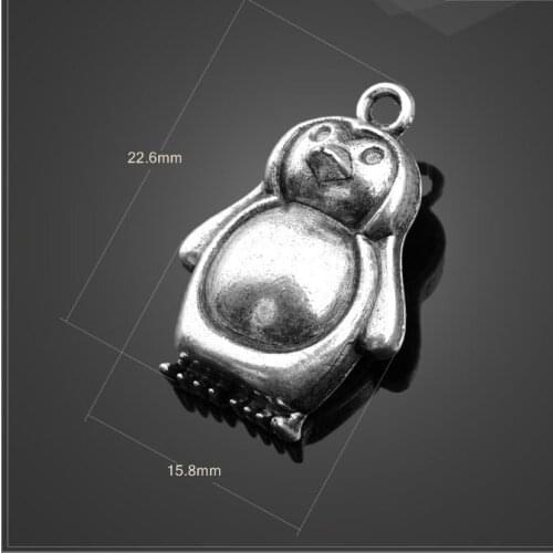 High quality 10 PCS/Lot 15.8mm*22.6mm antique silver plated diy handmade penguin charms for jewelry