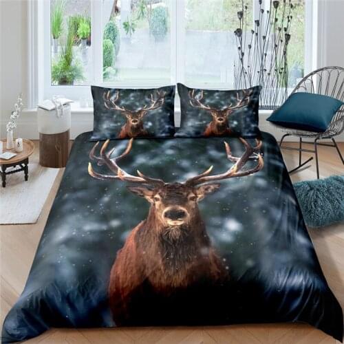 Luxury 3D Deer Printed Adult Kids Bedding Set Comfortable Animal Duvet Cover Pillowcase Home Textile Single Queen and King Size