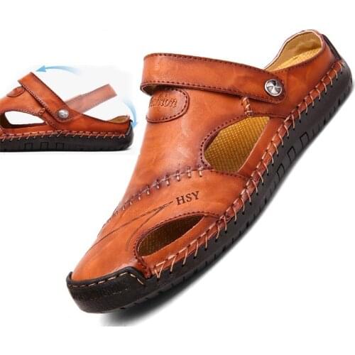 Genuine Leather Mens Sandals Summer Soft Shoes Beach Mens Sandals High Quality Sandals Slippers Bohemia Big Size 38-48