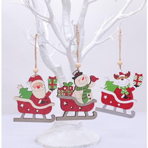 Sleigh Old Man Snowman Deer Christmas Tree Pendant Accessories Painted Small Pendant Product Christmas Decoration Wooden New