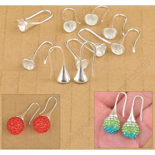 Fast Shipping 20PCS/Lot Jewelry Findings 925 Sterling Silver Earring Bail Trumpet Hook Ear Wires For Bead Crystal