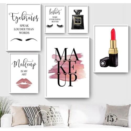Nordic Print Posters Fashion Girl Lipstick Perfume Eyelashes Wall Art Canvas Painting Wall Pictures For Living Room Home Decor
