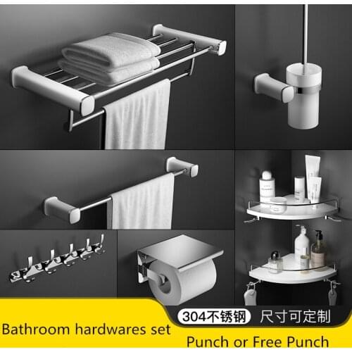 Modern Bathroom Hardware Set Wall Mounted 304 Stainless Steel Bathroom Accessories Set Painting Towel rack Shower Baskets