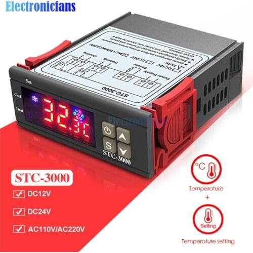 STC-3000 AC 110V-220V DC 12V 24V LED Digital Temperature Controller Thermostat Control w/ Heating Cooling Sensor Humidity Meter