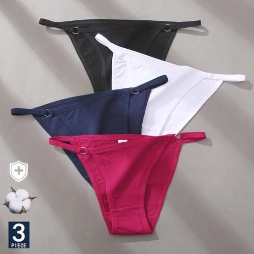FINETOO 3PC/Set Womens Cotton Panties Underwear Metal Buckle Briefs M-2XL Female Underpant Low Waist Woman Sexy Panty Lingerie