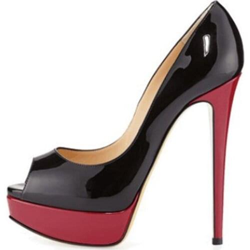 Fashion Mixed Colors Platform Peep Toe Pumps Woman Super High Heels Summer Patchwork Patent Leather Slip-On Wedding Shoes Women