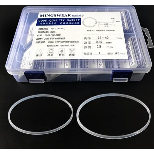 [total 49pcs] White gasket for front glass 16-40mm dia high 0.85 thick 0.5mm watch Gasket parts free shipping