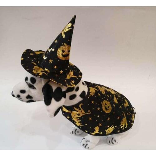 Pet hat dog Halloween magic hat and clothes Pumpkin hat dog shawl hat suit 2set/lot