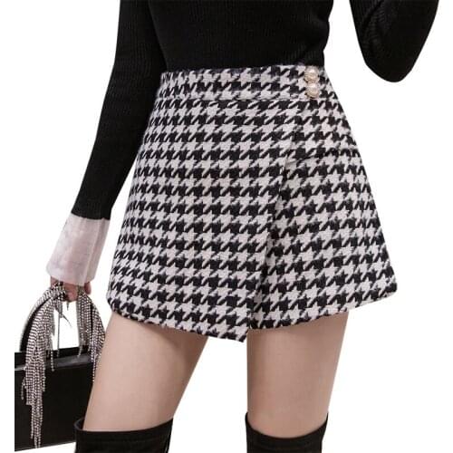 Fanco 2021 New Woolen Houndstooth Women Shorts High Waist Wide Leg Female Sexy Fashion Zipper Button Autumn and Winter Shorts