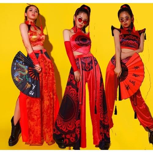 2021 New Chinese Style Red Outfits Pole Dance Clothing For Women Gogo Dancers Costumes Pole Dance Wear Festival Clothing DN9626