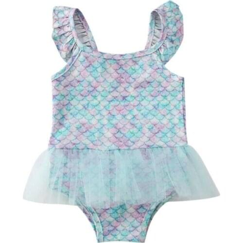 0-3T Kid Baby Girl Bikini Suit Fish Scales Ptint One-piece Swimsuit Swimwear Bathing One Piece Tankini Swimming