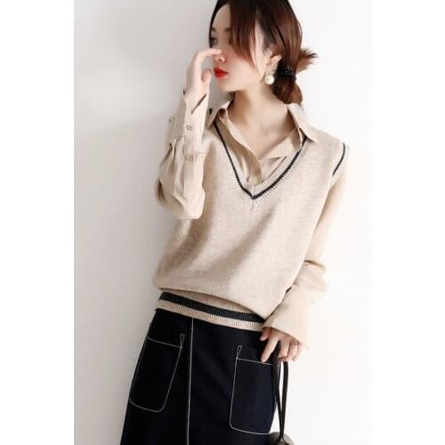Casual V-neck vest women spring and autumn new color matching short paragraph loose cashmere knitted jacket sleeveless Sweater