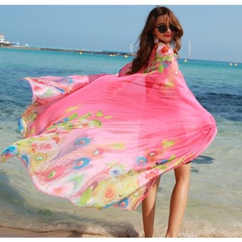 Oversized Chiffon Headband Scarves Summer Boho Print Silk Scarf Women Beach Cover Up Wrap Sarong Sunscreen Long Cape Female