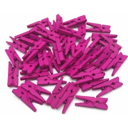 100pcs 1" Fuchsia Pink Color Wood Mini Clothespins Clothes Pins Pegs Paperclips For Scrapbooiking Wedding Embellishments
