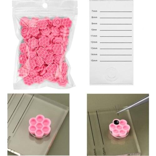 100Pcs Eyelash Glue Cup Flower Shape Delay Drying Plastic Grafting Glue Water Drop Station for Beauty