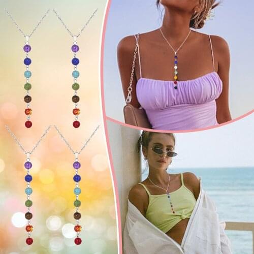 2021 Fashion Trend Colorful Beads 7 Chakra Stones Pendant Necklace Beads Gemstone Healing Jewelry Necklace Daily Party Jewelry
