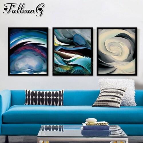 FULLCANG 5d diy diamond embroidery abstract flower diamond painting sale triptych full square round drill home decor FC2322