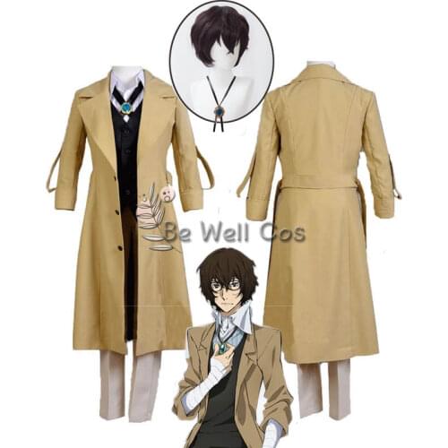 7PCS Bungo Stray Dogs Armed Detective Agency Osamu Dazai Cosplay Trench Coat Suit Pants Vest Literary Stray Dogs Halloween Cos