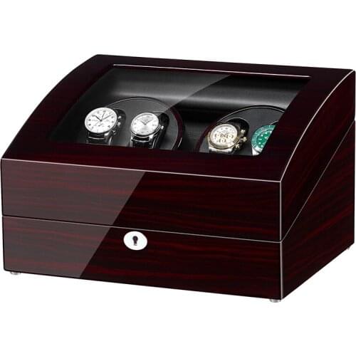JQUEEN 4 Automatic Ebony Baking Finish Watch Winder with 6 Storage Case Modes For Mechanical Watch AC adapter 5 Modes