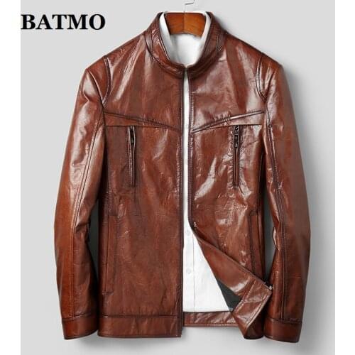 BATMO 2020 new arrival high quality casual slim natrual cow leather jackets men,real leather coat,DK32