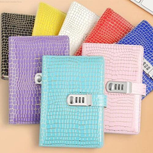 A5 Password Notebook Black Stationery School Leader Spiral Diary PU Leather Lockable Planner with Pen holder