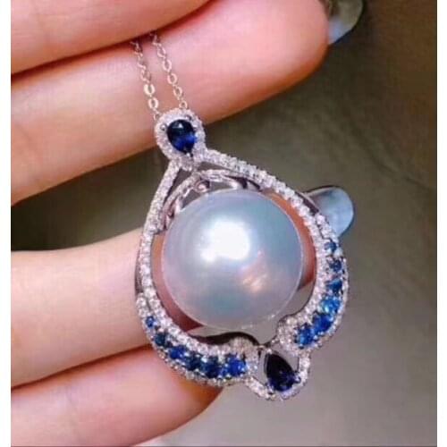 D817 Pearl Pendant Fine Jewelry 925 Sterling Silver Round 12-13mm Nature Fresh Water White Pearls Pendants Necklaces for Women