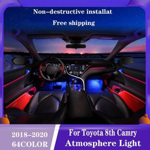 For Toyota 8th Camry Ambient Light 64 Colors LED Ambient Light lamp For Camry Lighted Car Styling 2018-2020