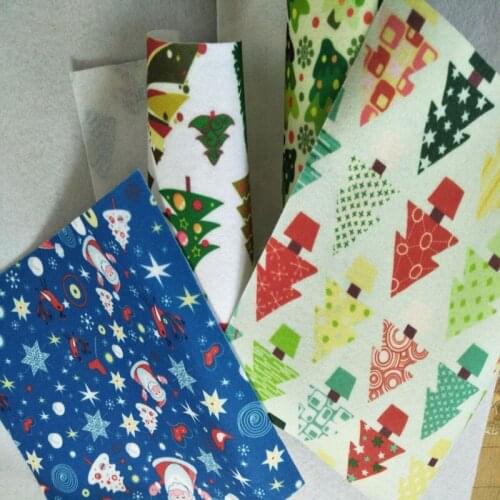 4 Designs Brand New 22x20cm Christmas Tree Santa Claus Printed Nonwoven DIY Felt Fabric Nonwoven Soft Felt