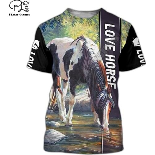 PLstar Cosmos Animal Love Horse Colorful NewFashion 3DPrint Mens/Womens Streetwear Summer Casual Funny Short Sleeves T-Shirts F1