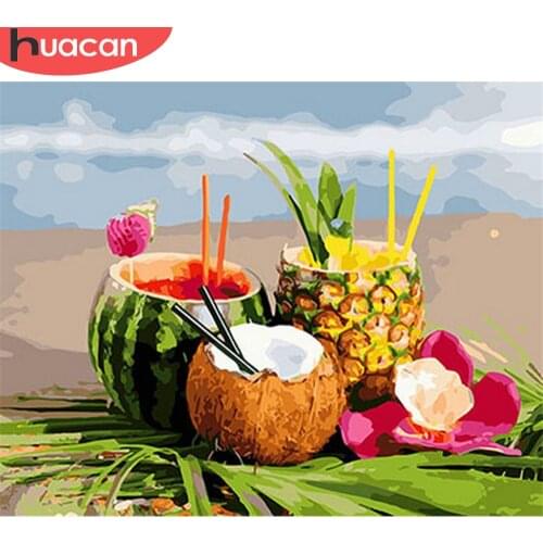 HUACAN DIY Pictures By Number Fruit Kits Home Decor Painting By Numbers Drink Drawing On Canvas HandPainted Art Gift